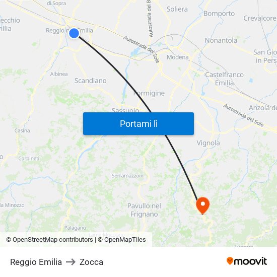 Reggio Emilia to Zocca map