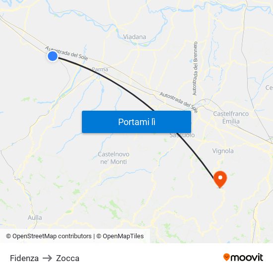 Fidenza to Zocca map