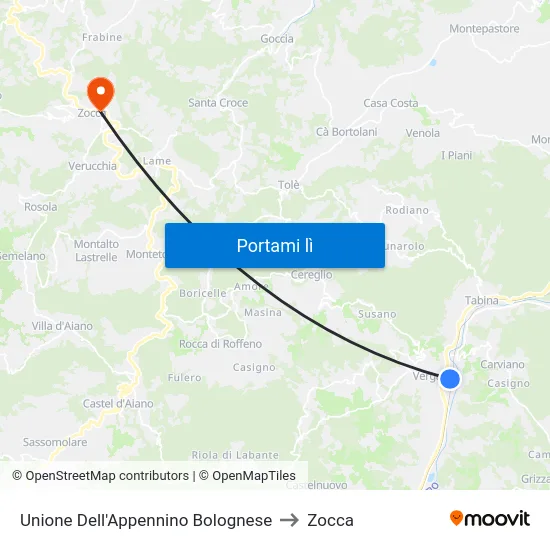 Unione Dell'Appennino Bolognese to Zocca map
