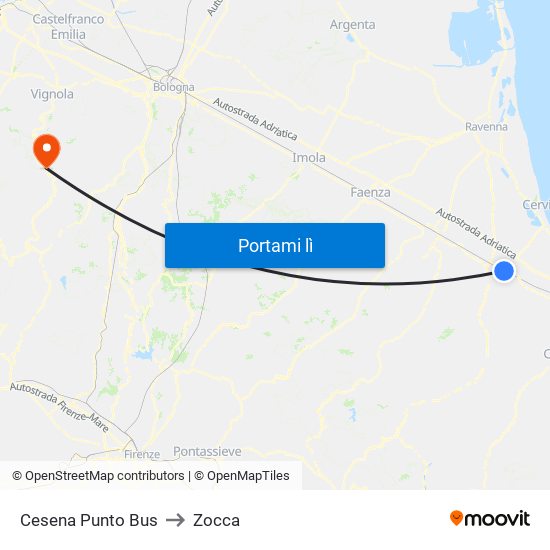 Cesena Punto Bus to Zocca map