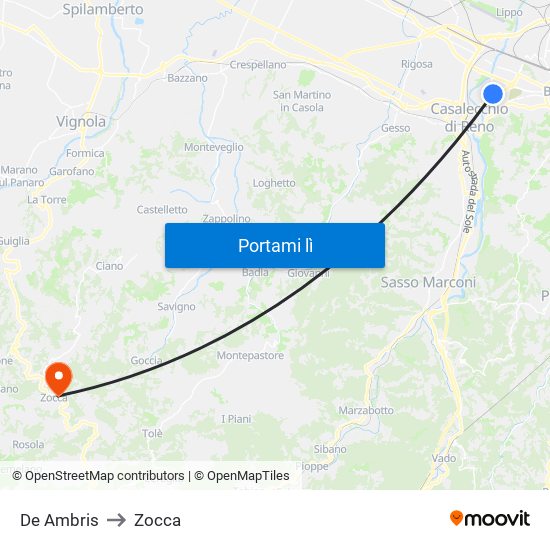 De Ambris to Zocca map