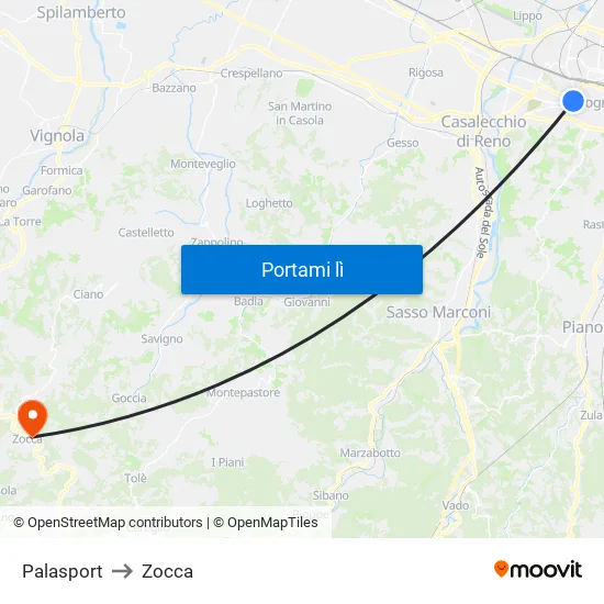 Riva Di Reno - Lame to Zocca map