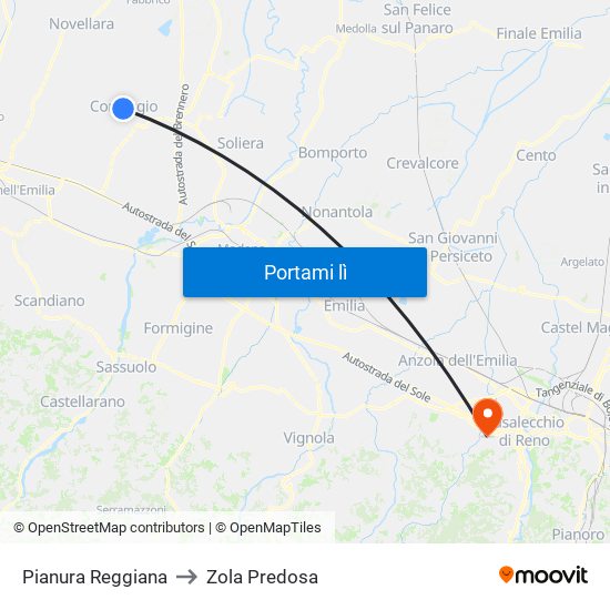 Pianura Reggiana to Zola Predosa map