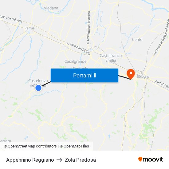 Appennino Reggiano to Zola Predosa map