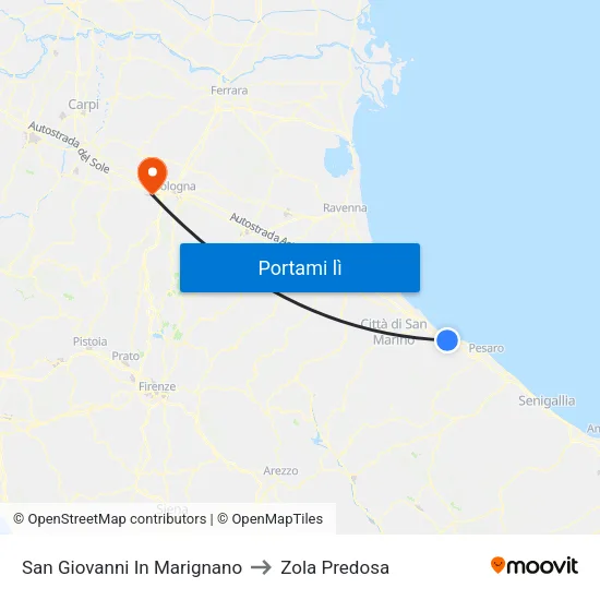 San Giovanni In Marignano to Zola Predosa map
