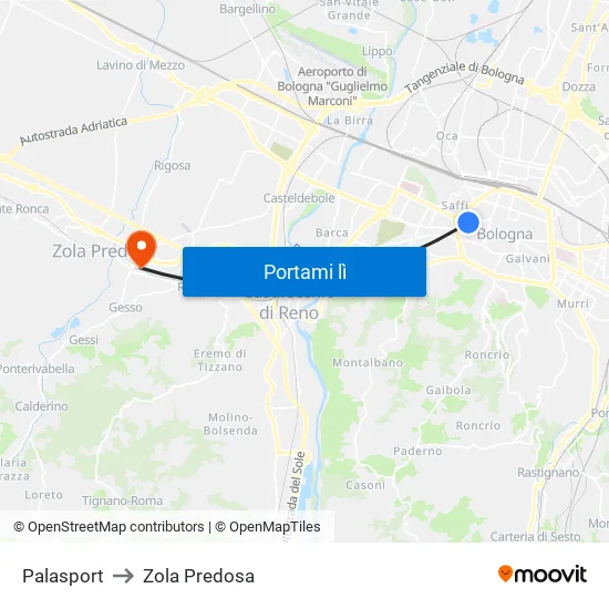 Riva Di Reno - Lame to Zola Predosa map