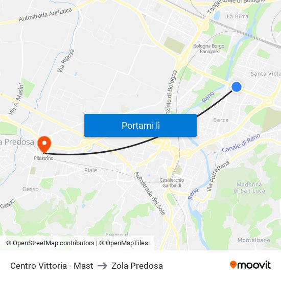 Centro Vittoria - Mast to Zola Predosa map