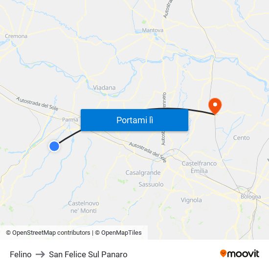 Felino to San Felice Sul Panaro map