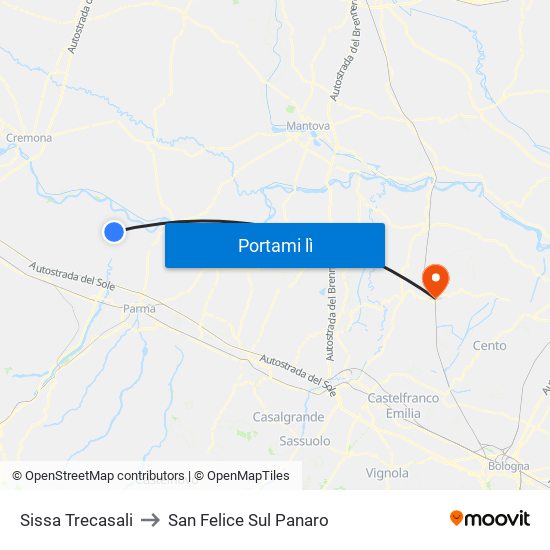 Sissa Trecasali to San Felice Sul Panaro map