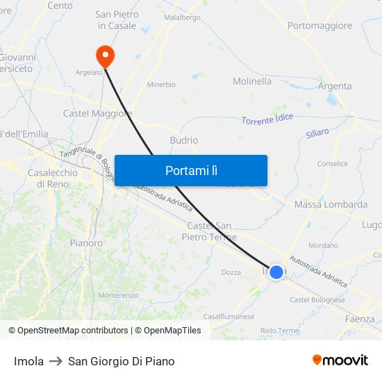 Imola to San Giorgio Di Piano map