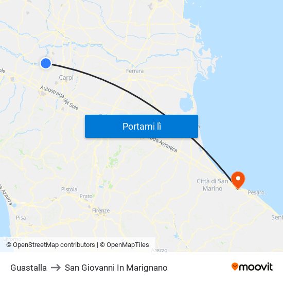 Guastalla to San Giovanni In Marignano map