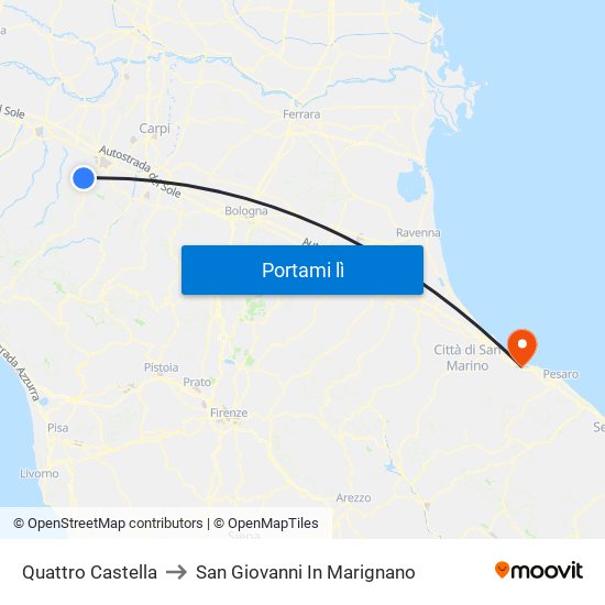 Quattro Castella to San Giovanni In Marignano map