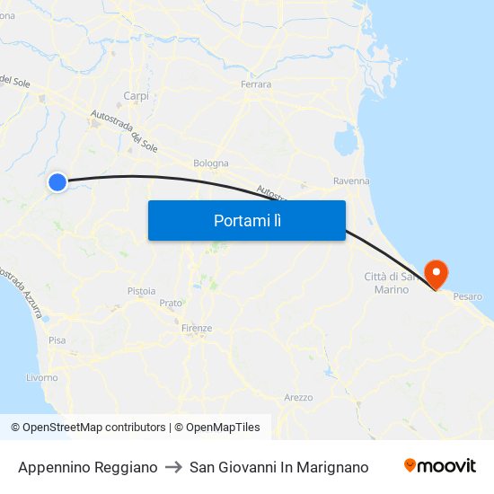 Appennino Reggiano to San Giovanni In Marignano map