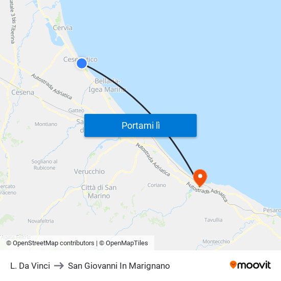 L. Da Vinci to San Giovanni In Marignano map