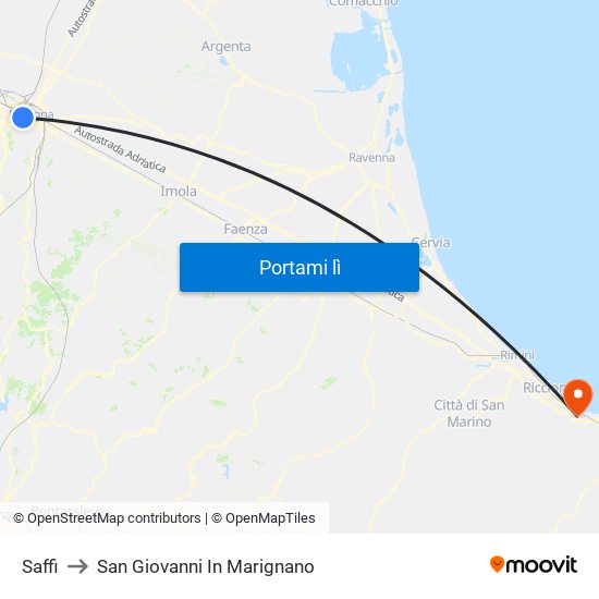 Saffi to San Giovanni In Marignano map