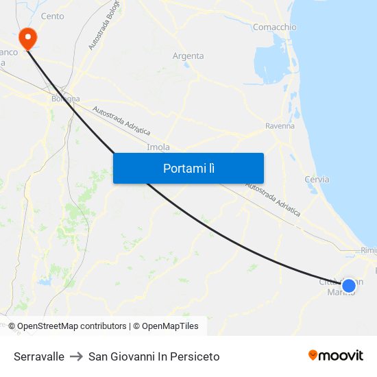 Serravalle to San Giovanni In Persiceto map