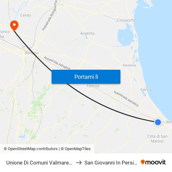 Unione Di Comuni Valmarecchia to San Giovanni In Persiceto map