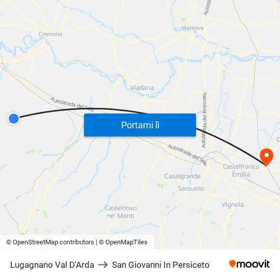 Lugagnano Val D'Arda to San Giovanni In Persiceto map