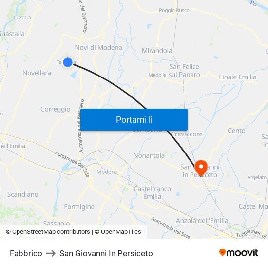 Fabbrico to San Giovanni In Persiceto map