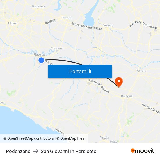 Podenzano to San Giovanni In Persiceto map