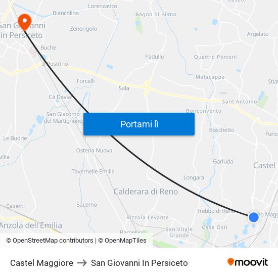 Castel Maggiore to San Giovanni In Persiceto map