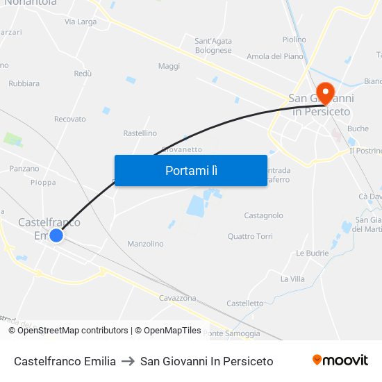 Castelfranco Emilia to San Giovanni In Persiceto map