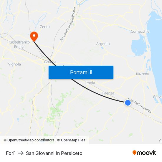 Forlì to San Giovanni In Persiceto map