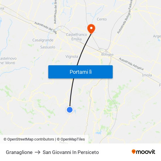 Granaglione to San Giovanni In Persiceto map