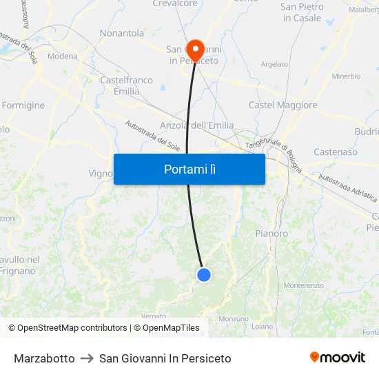 Marzabotto to San Giovanni In Persiceto map