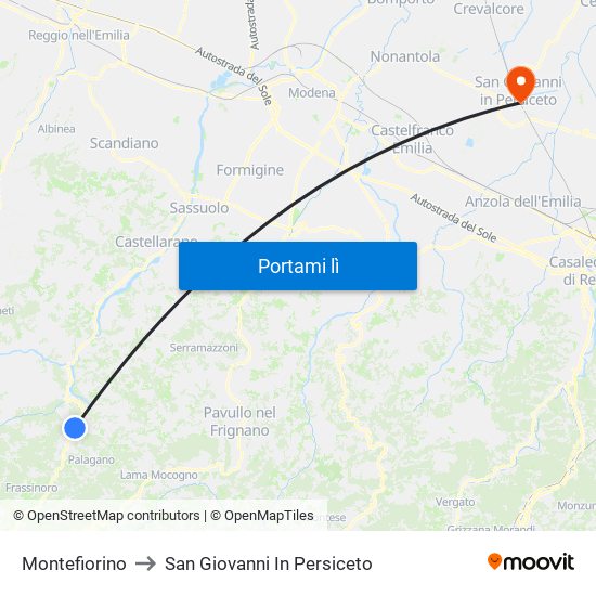 Montefiorino to San Giovanni In Persiceto map