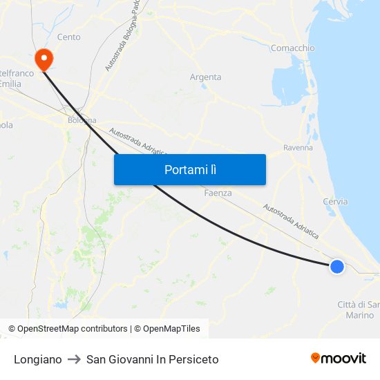 Longiano to San Giovanni In Persiceto map