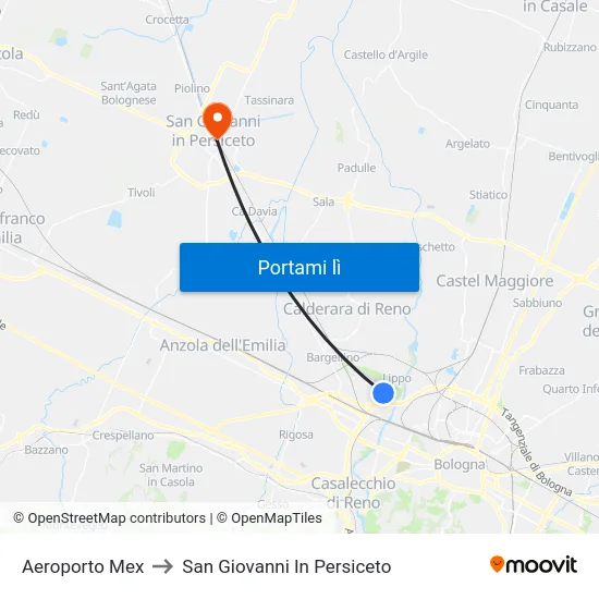 Aeroporto Mex to San Giovanni In Persiceto map