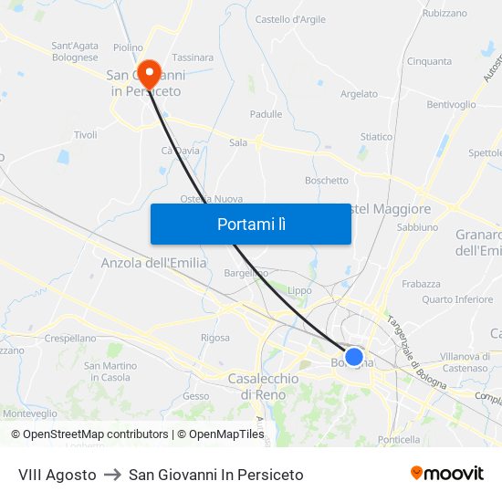 VIII Agosto to San Giovanni In Persiceto map