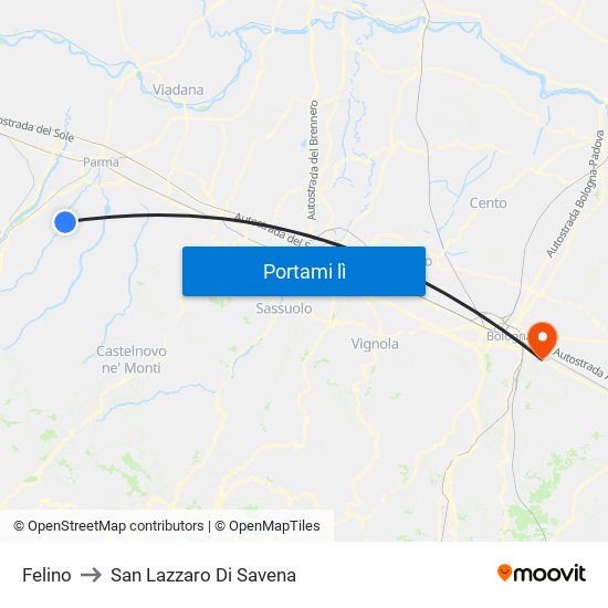 Felino to San Lazzaro Di Savena map