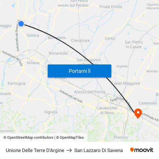 Unione Delle Terre D'Argine to San Lazzaro Di Savena map