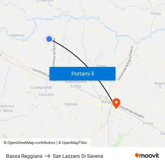 Bassa Reggiana to San Lazzaro Di Savena map