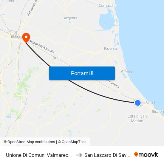 Unione Di Comuni Valmarecchia to San Lazzaro Di Savena map