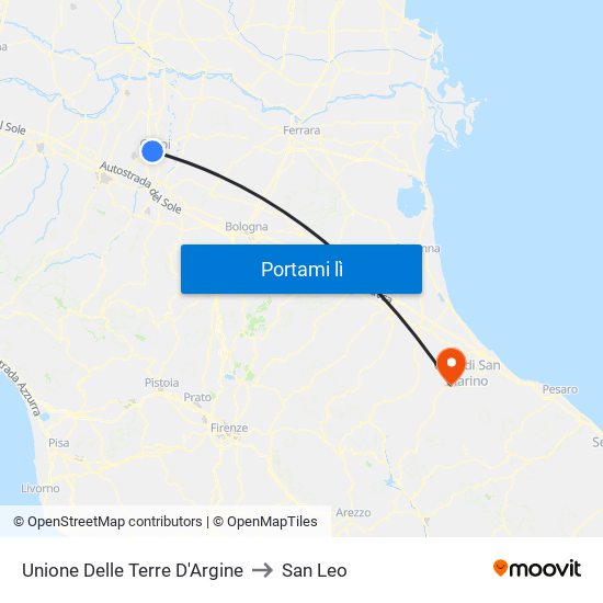 Unione Delle Terre D'Argine to San Leo map