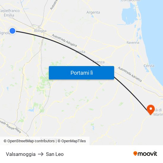 Valsamoggia to San Leo map