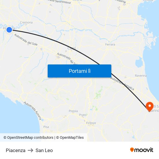 Piacenza to San Leo map