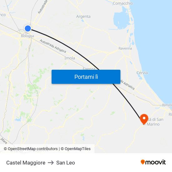 Castel Maggiore to San Leo map