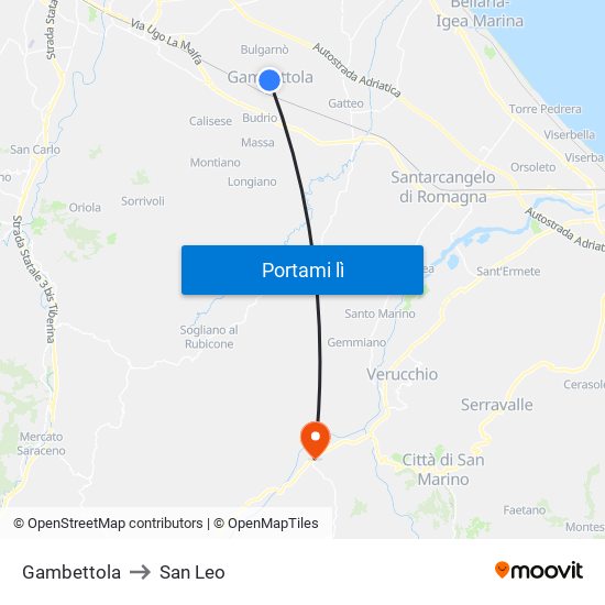 Gambettola to San Leo map