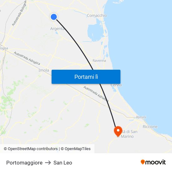 Portomaggiore to San Leo map