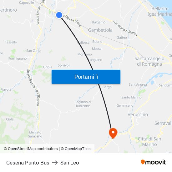 Cesena Punto Bus to San Leo map