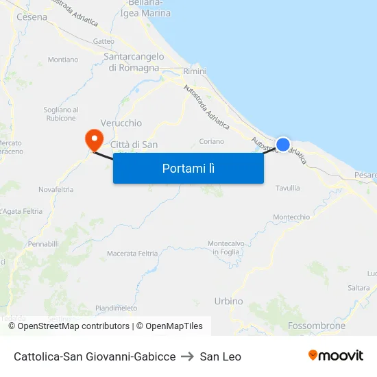 Cattolica-San Giovanni-Gabicce to San Leo map