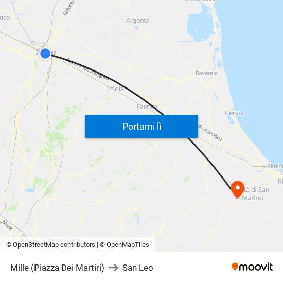Mille (Piazza Dei Martiri) to San Leo map