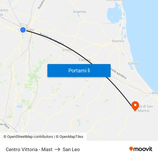 Centro Vittoria - Mast to San Leo map