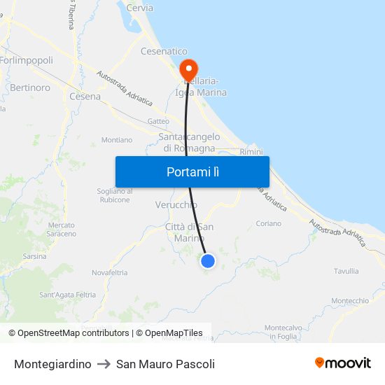 Montegiardino to San Mauro Pascoli map