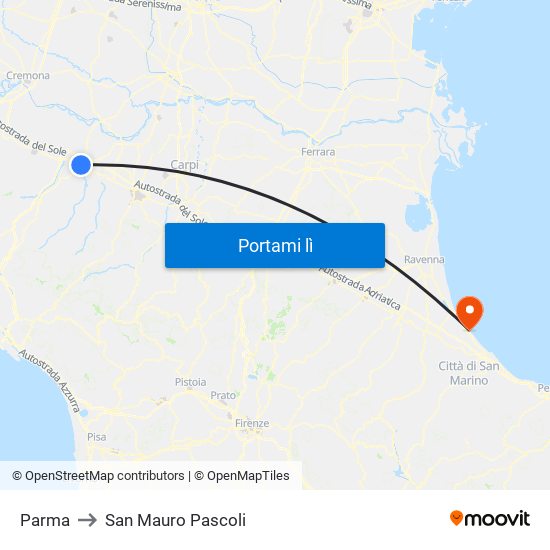Parma to San Mauro Pascoli map