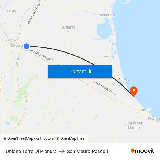 Unione Terre Di Pianura to San Mauro Pascoli map